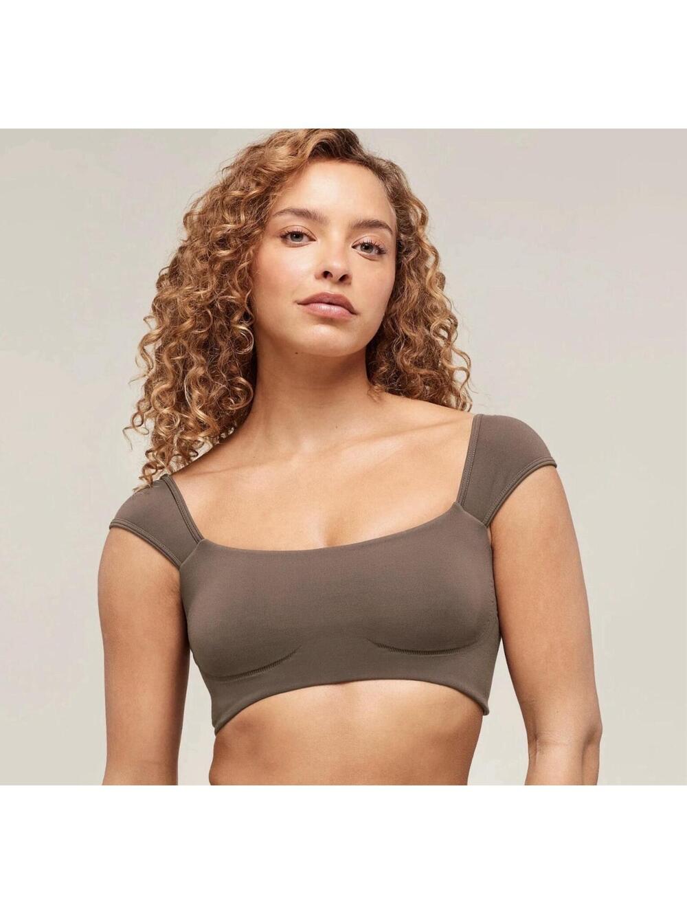 Gymshark Women's Stretch Soft Sculpt Cap Sleeve Bralette Brown small NWOT